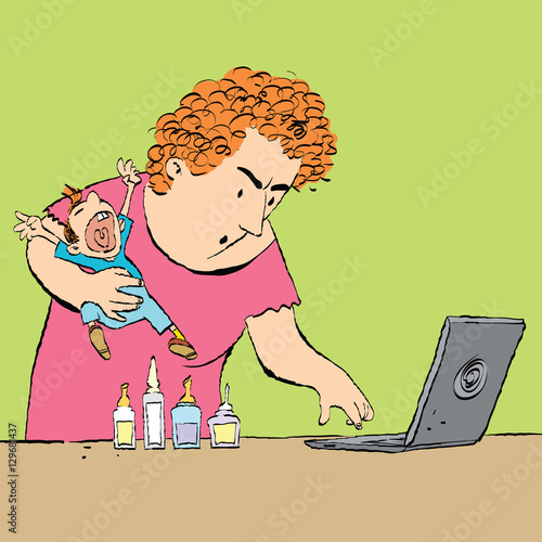 Valokuva Mother treats the child, reading medical sites