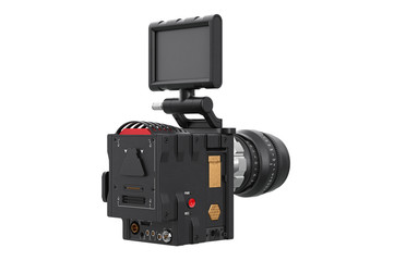 Poster - Camera video black optical cinema equipment. 3D rendering