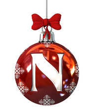 Red Christmas Ball Font. Letter N. 3d Rendering Isolated On White Background.