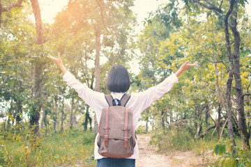 Asian women in nature and relax time on holiday.concept travel c