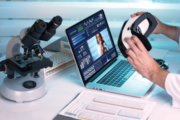 doctor with virtual reality equipment in the laboratory / two doctors who are going to do a collabor