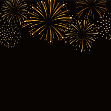 Firework Gold Bursting Sparkle Background Card. Golden Night Fire, Beautiful Explosion For Celebration, Holiday, Christmas, New Year, Birthday. Symbol Festive, Anniversary. Vector Illustration