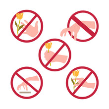 Do not pluck flowers No Pick Sign Symbol Variation
