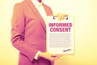 duo tone graphic of a woman showing a written informed consent