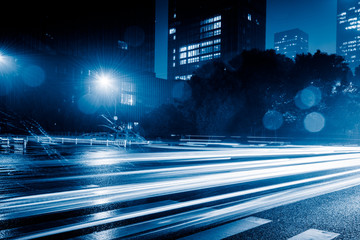 Traffic light trails in downtown of Hong Kong,China.