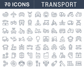 Wall Mural - Set Vector Flat Line Icons Transport