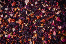 Mix Tea With Dried Fruits And Dried Flowers. Tea Background