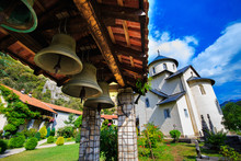Moraca Monastery, A Serbian Orthodox Monastery, Church Bells And Courtyard In Kolasin, Montenegro.