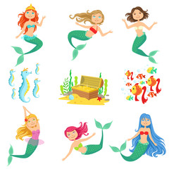 Poster - Fairy Tale Mermaids And Related Objects Set