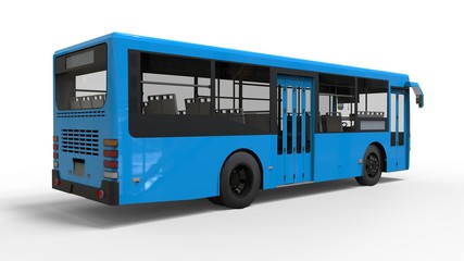 Small urban blue bus on a white background. 3d rendering.