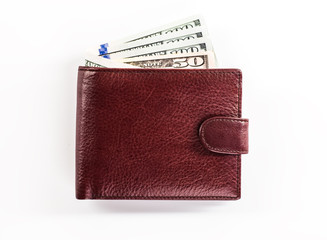 men's wallet money in cash white background