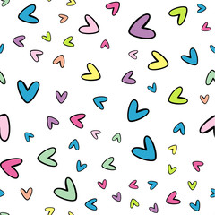 Wall Mural - Colorful abstract hears background seamless pattern. White background.