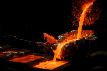 Wall Mural - Molten metal at aluminium foundry. Master alloys