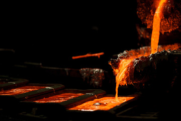 Molten metal at aluminium foundry. Master alloys