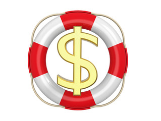 Wall Mural - american dollar with lifebuoy, 3d rendering