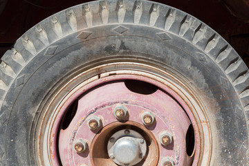 Old tire and wheel of fire vehicle