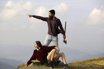 Wall Mural - Man and girl on mountain