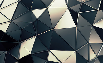  Abstract 3d rendering of triangulated surface. Contemporary background. Futuristic polygonal shape. Distorted low poly backdrop with sharp lines.