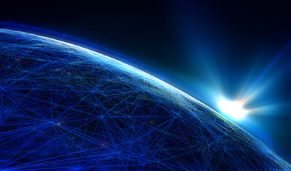 Technology background/Technology background abstract background with connecting dots and lines. Connection structure digital communication. Earth futuristic technology abstract background.	