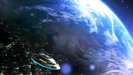 Wall Mural - ufo is flying over the earth, abstract backgrpund