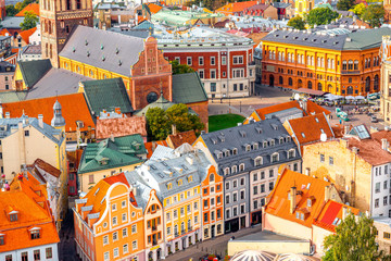 Wall Mural - Top view on the old town with beautiful colorful buildings in Riga city, Latvia