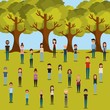 © Gstudio - cartoon young people in the park with trees over white background. colorful design. vector illustration