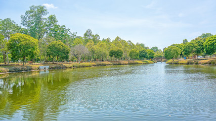 Beautiful lake with green tree. High Dynamic Range (HDR) process with 3 exposures