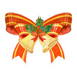 Bright watercolor Christmas bow with holly on white background