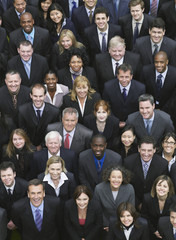 Elevated view of large group of multiethnic business people