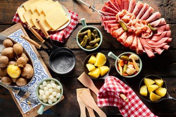 Wall Mural - Presentation of ingredients for making raclette