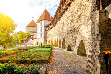 Wall Mural - View on the castle wall with towers on Toompea hill in the old town of Tallin, Estonia