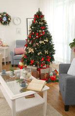 Poster - Interior of beautiful living room decorated for Christmas