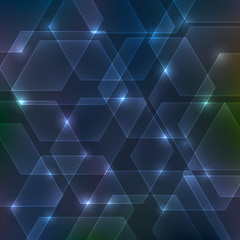 Abstract hexagon dark background with lights