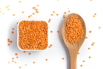 Wall Mural - Red or Canadian Orange Lentil into a bowl