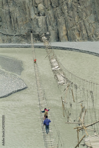 Swinging Bridges Over River Bojal Near Passu Pakistan