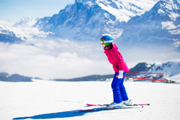 Ski and snow fun in winter mountains