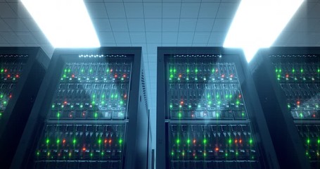 Wall Mural - 8k 4k data center cloud servers and storage. web server. racks and lights.