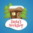 Christmas greeting card. Santa Claus workshop