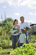 © MDBPIXS - Boy with mother and grandfather holding vegetables in community garden