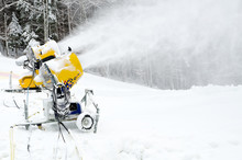 Yellow Snow Maker Machine (snow Gun, Snow Cannon) At Ski Slopes