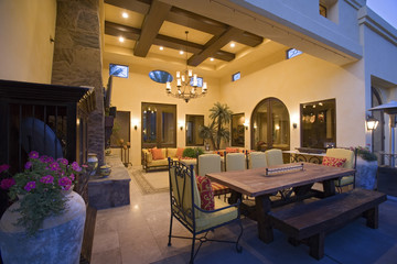 View of a spacious living room with dining area in foreground at home