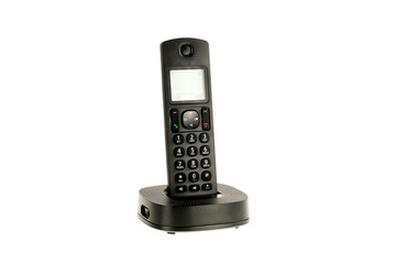 modern cordless dect phone with charging station and display on