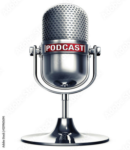 Fototapeta mikrofon  renderowanie-3d-mikrofonu-z-ikona-podcastu
