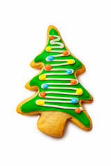 Wall Mural - Gingerbread green christmas tree isolated at white background.