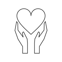 Poster - hands holds heart love care outline vector illustration eps 10