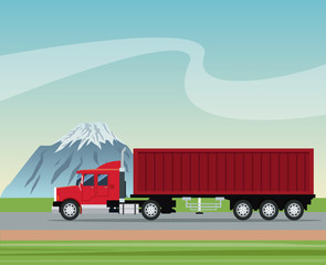 Canvas Print - truck trailer container delivery transport road mountain background vector illustration eps 10