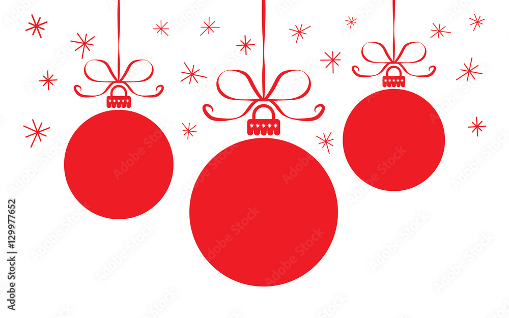christmas card with colorful red  balls - obrazy, fototapety, plakaty 