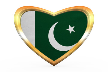 Sticker - Flag of Pakistan in heart shape, golden frame