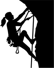 Female Climber Silhouette In Ropes An A Rock