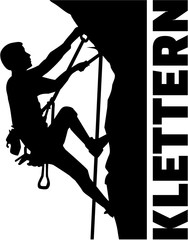 Wall Mural - Extreme climbing man with german word